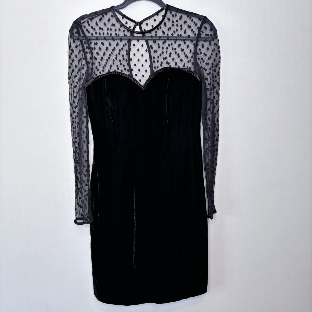 Vintage‎ Rimini LBD Dress Size 6 Sheer Swiss Dot Bodice Velvet Classic Chic